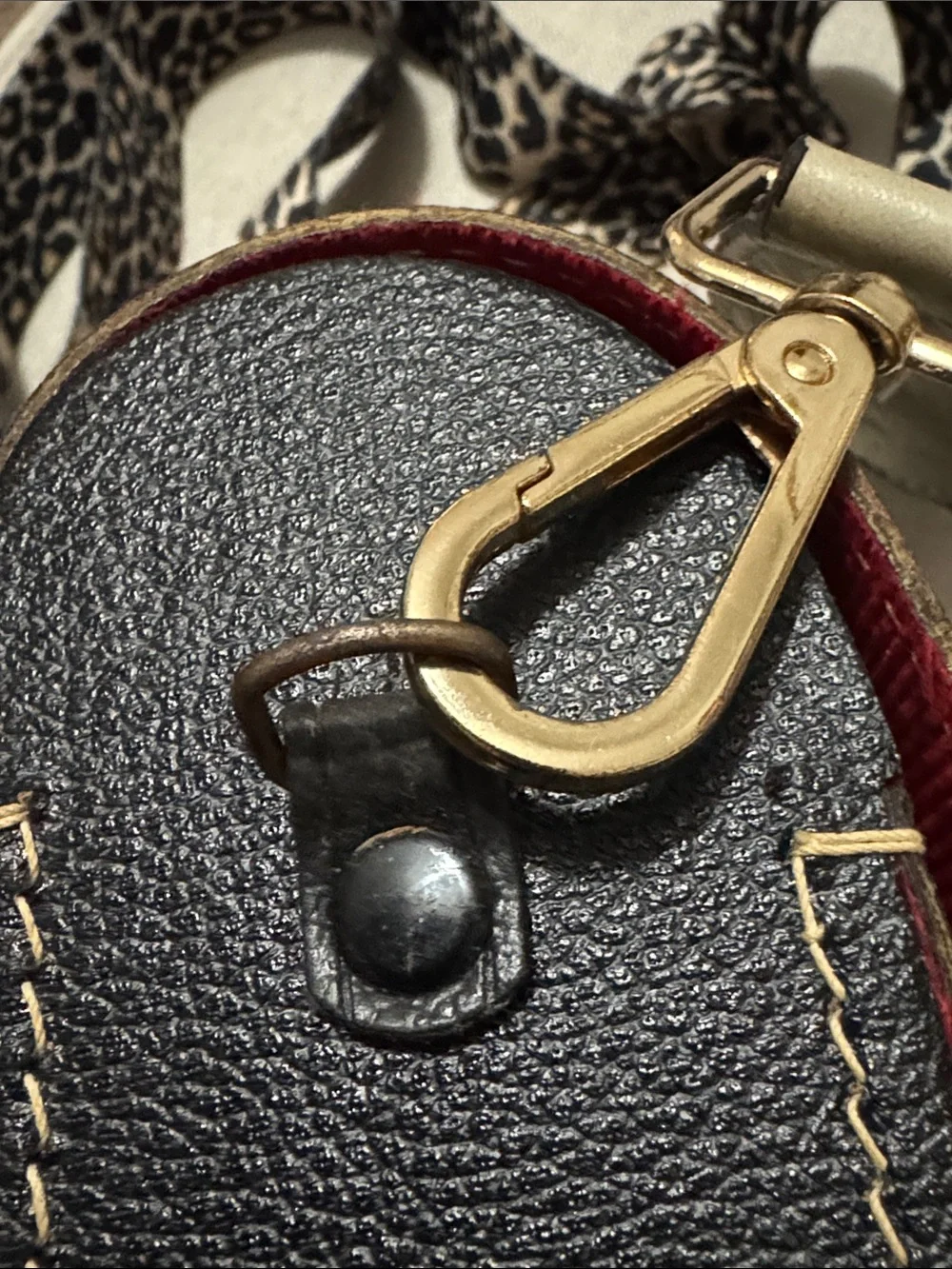 Vintage Camera Case-Repurposed To Be Crossbody Bag-Black-Animal Print Strap-GUC